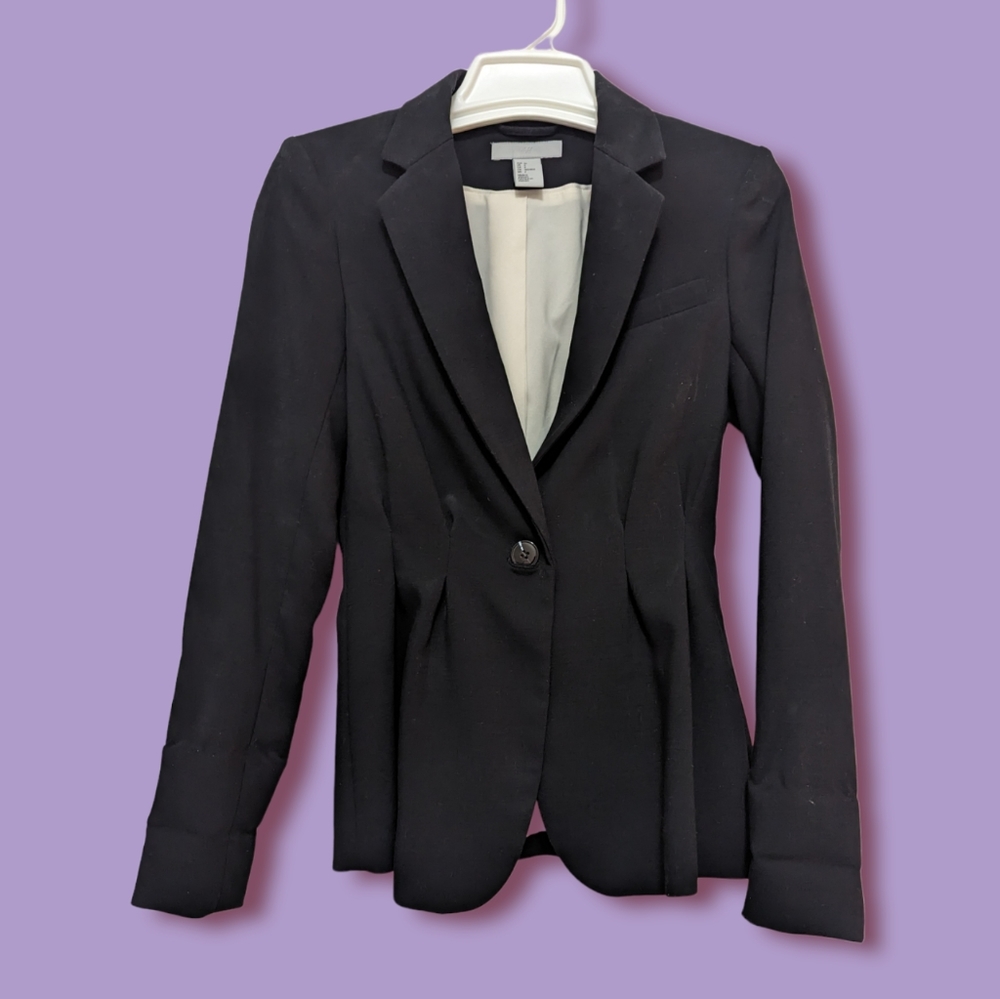 H&M Black Pleated Blazer, Size 4